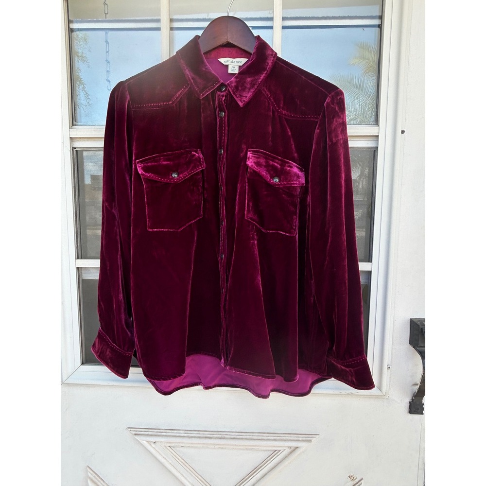 Sundance Magenta Silk Blend Velvet Snap Button Down Shirt PM Whimsigoth